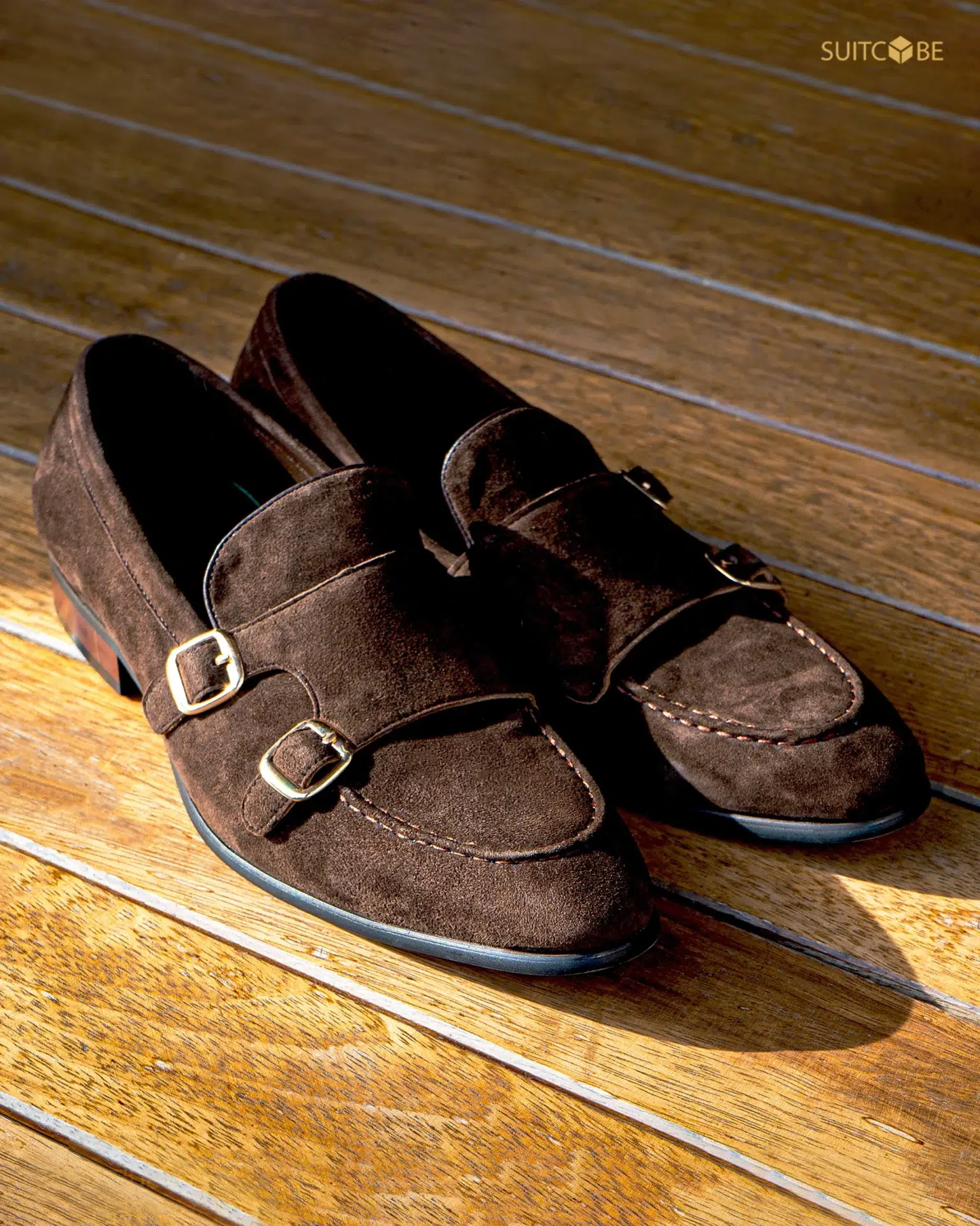 รองเท้าหนังสีน้ำตาล Double Monk Strap Suede Chocolate 1620-Y29 | SUITCUBE
